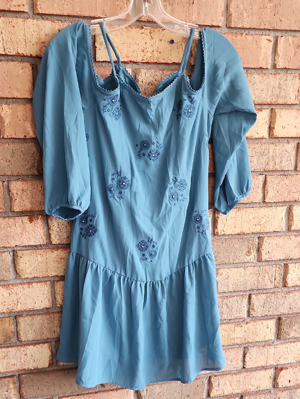 Xhilaration Size XS Blue Embroidered Puff Peasant Sleeve Dress